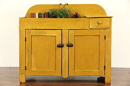 Country Pine 1870's Antique Dry Sink Cupboard, Mustard Paint