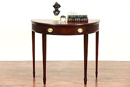 Demilune Half Round Traditional Vintage Mahogany Console Table, Signed Brandt