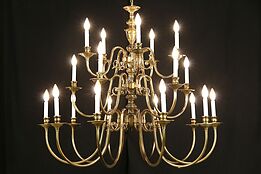 Georgian Style Chandelier, Vintage 3 Tier Patinated Brass, 20 Candles, 44" Tall