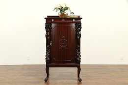 Mahogany Antique Music or Folio File Cabinet, Carved Figures, Paw Feet #32072