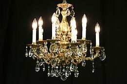 Chandelier, Molded Gold Acrylic, 10 Candles & Cut Crystal Prisms