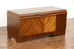 Art Deco Waterfall 1940 Vintage Cedar Lined Blanket Chest or Trunk, Signed Lane