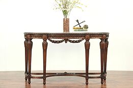Walnut & Burl Hand Carved Antique Hall Console Table or Server #29072