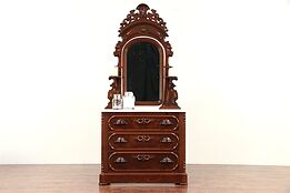 Victorian Antique Chest or Dresser, Carved Pulls, Marble Top, Mirror #29760