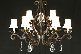 Wrought Iron Statuary Bronze 9 Candle 36" Wide Chandelier, Crystal Prisms
