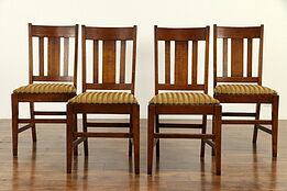 Set of 4 Craftsman Antique Oak Dining or Game Table Chairs, New Fabric #31695