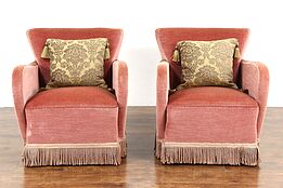Pair of Art Deco 1940 Vintage Scandinavian Chairs, Mohair Upholstery
