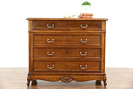 Country French 1890 Antique Carved Chest or Dresser, Marble Top