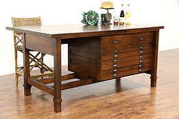 Oak 1920 Antique Architect Drafting Table, Kitchen Counter Island