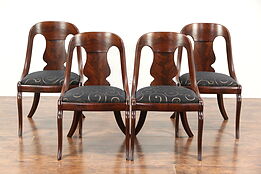 Set of 4 Empire 1825 Antique Dining or Game Chairs, New Upholstery