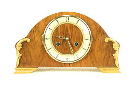 Art Deco Vintage German Mantel Clock, Walnut Dial, Chime, Hermle #30384