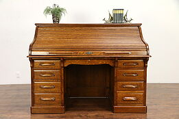 Oak Quarter Sawn Antique 1895 Roll Top Desk, Raised Panels, Revell #30555