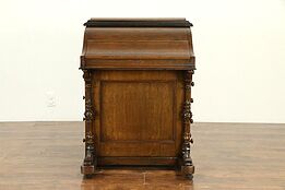 Victorian Oak Antique Davenport Desk, Pop Up File, Leather Easel Desk