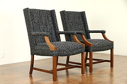 Pair of Traditional Mahogany Vintage Wing Chairs, New Upholstery #30851