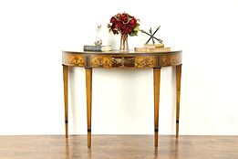 Hand Painted Satinwood Antique Demilune Hall Console Table, Lammerts #31019
