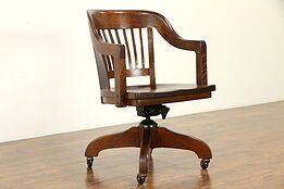 Oak Quarter Sawn Antique Swivel Adjustable Office or Library Desk Chair #31918