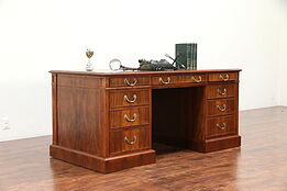 Traditional Vintage Custom Walnut Executive Office Desk, Tooled Leather #30013