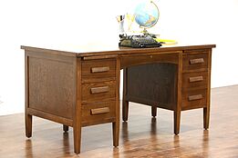 Oak 1930's Vintage Desk, File Drawer, 2 Pull Out Shelves