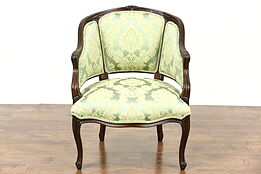 French Hand Carved Beech 1920 Antique Chair, New Upholstery