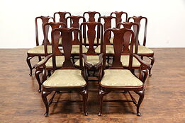 Set of 12 Traditional Georgian Design Mahogany Dining Chairs, New Upholstery