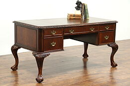 Georgian Style Library or Writing Desk, Tooled Leather, 7 Seas by Hooker #28786