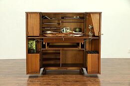 Midcentury Modern 1960 Vintage English Rosewood Cabinet Desk Home Office #30301