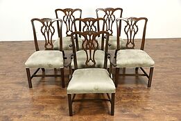 Kittinger Signed Set of 6 Vintage Mahogany Georgian Dining Chairs New Upholstery