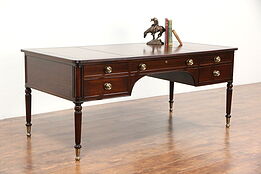 Traditional Mahogany Vintage Library Desk, Leather Top, Signed Kittinger