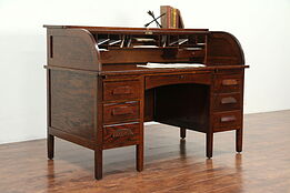Oak Antique 1910 "C" Curve Roll Top Desk, Working Locks #29097