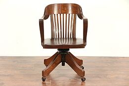 Oak Antique Swivel Adjustable Office Desk Chair, Signed Crocker #29475