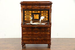Biedermeier Antique German Mahogany & Rosewood Secretary Desk, Signed  #30463