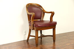 Desk Chair, 1930's Vintage Walnut & Faux Leather Office Armchair, Clemco Chicago
