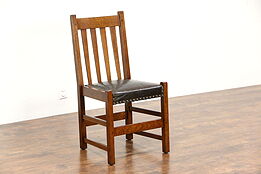 Arts & Crafts Mission Oak Antique Desk or Side Chair, Original Leather