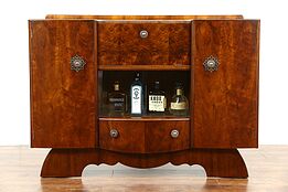 Art Deco English Walnut 1940 Vintage Bar Cabinet, Signed "Hubbinet"