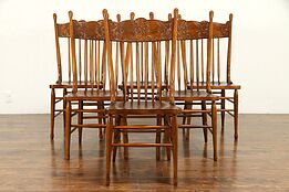 Set of 6 Victorian Antique Press Back Carved Oak Dining Chairs #30884