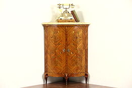 Italian Rosewood Marquetry 1950 Vintage Corner Cabinet, Marble Top