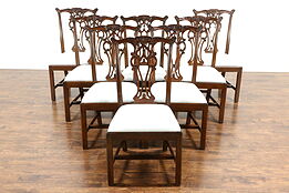 Set of 8 Georgian Chippendale Carved & Pierced Mahogany Dining Chairs
