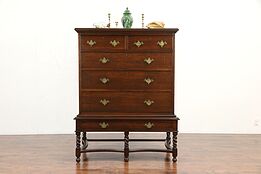 English Renaissance Antique 1890 Carved Oak Tall Chest or Dresser #30228