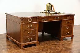 Executive 6' Library Desk, 1940 Vintage Walnut, Burl & Ebony, Signed Lincoln
