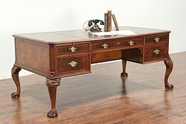 Georgian Vintage Executive or Library Desk, Tooled Leather Signed Baker #29169