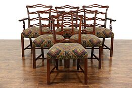 Set of 6 Traditional 1950 Vintage Dining Chairs, New Upholstery