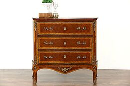 French Antique Rosewood Marquetry 1920's Chest or Commode, Brass Mounts