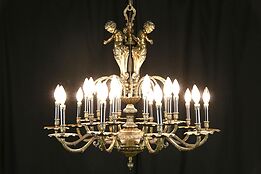 Chandelier, Vintage Dark Bronze, 3 Angels or Cherubs, 20 Candles