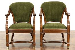 Pair of Antique Walnut Library or Office Chairs, New Upholstery, Meade Chicago