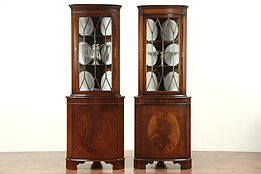 Pair Traditional Mahogany Vintage Corner Cabinets or Cupboards, England #29177