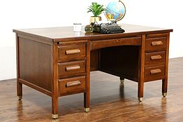 Oak 1915 Antique Desk, File Drawer, Pull Out Shelves, Brass Feet