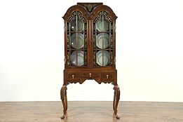 Carved Antique Walnut China, Curio or Bar Cabinet, Signed Tobey  #28822