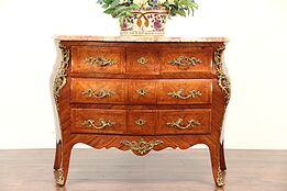 Bombe Tulipwood & Rosewood Marquetry Chest, Dresser, Commode, Marble Top #29316