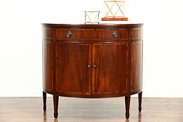 Demilune Half Round Vintage Mahogany Traditional Console Cabinet, Signed Johnson