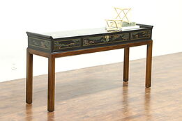 Chinese Painted Lacquer Vintage Sofa or Hall Table, Signed Drexel